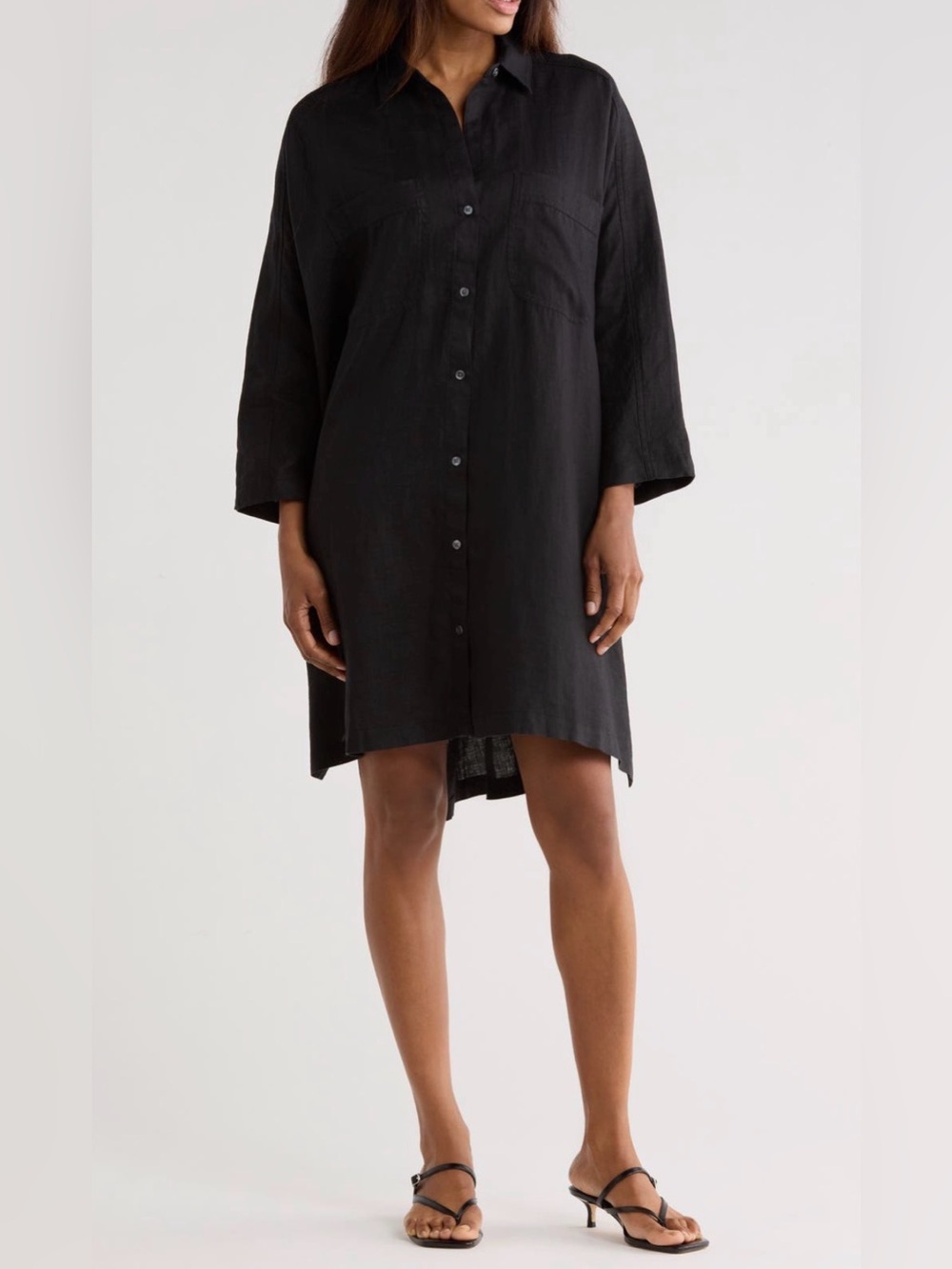 James Perse Linen Black Button-Front Shirt Dress